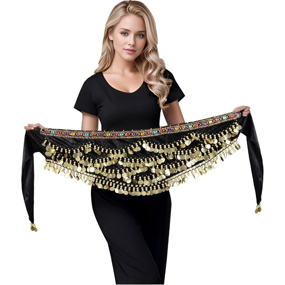 Women's Belly Dance Hip Scarf Gold Coins Triangle Wrap Festival Performance